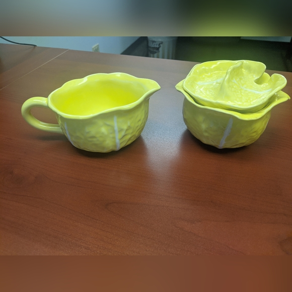 Secla Yellow Cabbage Leaf Portugal Pottery- Creamer/Sugar - Picture 2 of 2